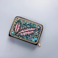 Bohemian handmade beaded card holder with colorful leaf pattern and gold chain trim - No.03 (Colorful Leaves)