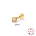 S925 sterling silver 3mm four-prong gold stud earring with a clear cubic zirconia stone - Gold-3mm