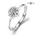 Adjustable S925 sterling silver ring with large round solitaire moissanite zircon stone - Adjustable Open / Starry Snowflake 1ct