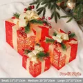 Scatole regalo natalizie rosse con LED, fiocchi e pigne, set da 3 pezzi - Tipo E/Rete Rossa Con Luci Set di 3