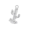 Macro shot of silver cactus pendant with shimmering zircon inlays and top hanging loop - VD1764 Platinum Slim Cactus Pendant