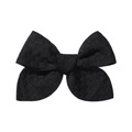 Classic 3.3-inch black jacquard fabric hair bow clip with fine mesh texture - Black