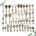 Macro view of vintage bronze alloy key charms with crown and heart DIY jewelry motifs - M107-Antique Bronze Keys Series-46pcs