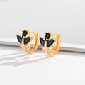 Gold plated hoop earrings featuring butterfly blue marquise crystals and tiny zircon accents - Dark Blue Marquise Cluster Huggies-EH016