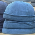 Unisex corduroy docker cap in medium blue featuring a textured brimless beanies design - Blue