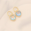 Close-up of gold 18K plated earrings with light blue gradient crystal hearts - Lake Blue (6#)