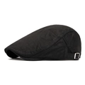 Classic black cotton newsboy cap with vintage texture and adjustable metal side buckle - Black