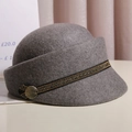 Detail of grey wool equestrian hat with braided band and vintage shell-shaped metal buckle - M (56-58cm) Adjustable / Marl Grey