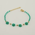 Bohemian floral bracelet with green crystal beads and gold metal accents for women - Green (Bracelet)