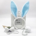 Three-piece plush blue rabbit ear headband set with matching bow tie and tail accessory - White & Blue Plush