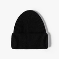 Classic black ribbed knit beanie for men and women with warm wide cuff design - One Size / Black