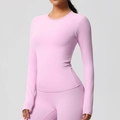 Haut de yoga rose clair à manches longues et tissu respirant pour sportives - Rose Sakura