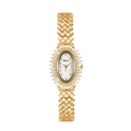 Elegant gold oval watch for women with white dial and pavé crystal encrusted bracelet - Gold