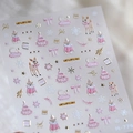 Stickers ongles Noël rose avec renne doré 3D et motifs flocons de neige M-776 - M-776 Noël Rose