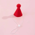 Cute red pet birthday cone hat with fluffy pompom and adjustable elastic strap - Red Birthday Hat