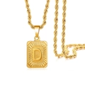 Men's gold square pendant necklace with embossed letter D and twist chain detail - Gold - D