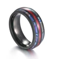 Polished black titanium ring featuring vibrant colorful abalone shell inlay design - Black Red Shell Opal