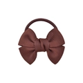Elastic dark brown ribbed bow hair tie for girls, minimalist ponytail holder band - Brown