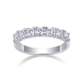 Macro detail of S925 sterling silver ring featuring seven prong-set round moissanite stones - Silver (R12961-3.0mm)