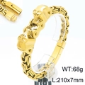 Bracciale Bizantino da uomo in acciaio inossidabile dorato con doppi teschi e chiusura a scatto - Oro (KB207063-KFC)