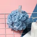 Nordic blue PE bath sponge loofah with 14cm diameter and grey hanging strap for shower - Nordic Blue
