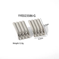 Detailed view of geometric striped metal earrings showing size dimensions and weight - Curved Ribbed Rectangle (YYE023586-P) / Silver