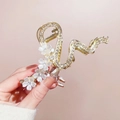 Pince à cheveux dorée avec fleurs blanches et strass brillants pour femmes - 49# Serpent d'Or Camélia