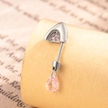 Silver kitten ear cartilage stud with pink heart drop gem and screw back fastening - Pink + Pink (Right)