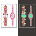 Luminous cartoon watch tattoo stickers with cute cat and flower designs for children - Luminous Watch Style (WS-K186)