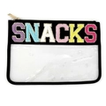Black large capacity toiletry bag with SNACKS towel embroidery and clear window - Black
