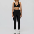 Conjunto de yoga negro de dos piezas con sujetador halter y mallas de cintura alta - S / Sujetador+Leggings-Negro Premium