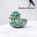 Hand-carved duck figurine made of natural Qinghai jade with green and white texture - Qinghai Jade