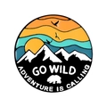 Go Wild outdoor enamel pin featuring mountain sunset and adventure is calling text - XZ2389 (Go Wild Adventure)