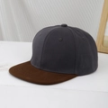 Detail of gray and brown two-tone snapback hat with thick canvas texture and stitched eyelets - 54cm (3-8 Years) / Dark Gray