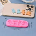 Pink silicone teddy bear mold for cakes and chocolates with size dimensions and resin samples - 4-Cavity Posing Little Bears (Spec 3)