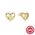 Golden S925 sterling silver heart studs with mama engraving and colorful stones - Gold Heart 'mama' Letter with Colorful Stones