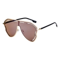 Modern oversized shield sunglasses with gold hollow metal frame and dark brown lenses - C6 Bright Black Gold Black Gold Coating