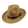 Chapeau fedora classique en laine kaki avec ruban de satin noir pour hommes et femmes - M (56-58cm) / Camel