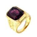 Anello punk da uomo in oro e acciaio al titanio con grande gemma viola e incisioni ornate - Oro Viola