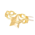 Detail showing gold star ring with engraved star lettering and hollow chain band - Star Engraved Relief
