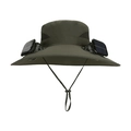 Army green solar-powered dual fan sun hat with wide brim and adjustable chin strap - Army Green
