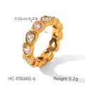Detail view of gold heart zircon ring showing 0.55cm stone width and premium finish - Number 6 / Heart Style (HC-R30602)