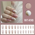 Pink and white marble coffin press-on nails with gold foil accents, 24-piece set W1498 - Pink White Marble Gold Foil Style (W1498)