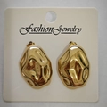 Vintage 18K gold-plated irregular fluid design earrings on white card display - Oval Irregular / 18K Gold