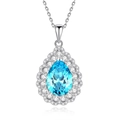 Collana con pendente a goccia blu cielo con alone di zirconi bianchi in argento S925 - Argento 925 / Acqua
