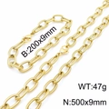 Golden 9mm stainless steel twisted link necklace and bracelet set with size details - Gold (500x9mm)