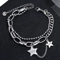 Double-layered silver stainless steel bracelet featuring star luck charms and curb chains - Style 2-Star LUCK