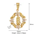 36mm gold-plated brass Virgin Mary pendant with openwork floral frame and crystals - M291121-White-Gold Virgin Mary CZ