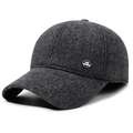 Dark grey winter baseball cap for men with warm textured fabric and metal m-logo - Adjustable / Black