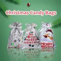 Three Christmas drawstring gift bags with Santa patterns and holographic festive designs - Christmas Theme Drawstring Bag Set